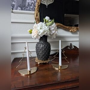 Set of 2 Vintage Christmas Tree Candle Stick Holder Brass Metal 9'' Decorative